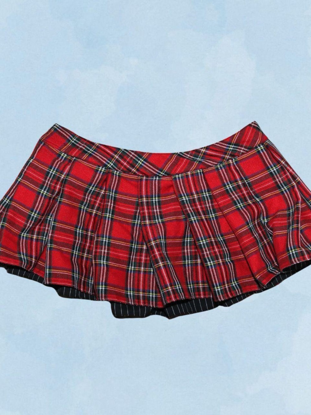 Plaid Pleated Mini Skirt - Red Tartan